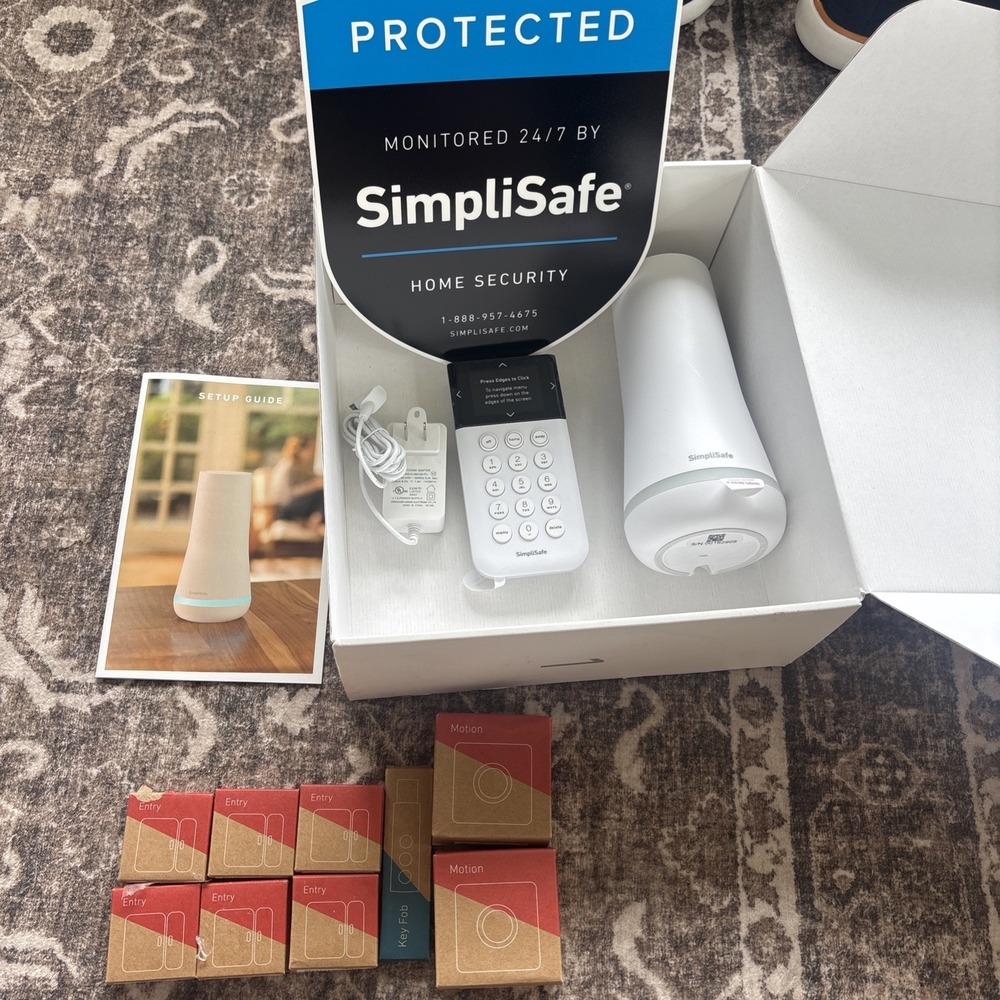 Simply Safe Security System Base Unit AC Adapter Keypad Entry Motion Sensor Key